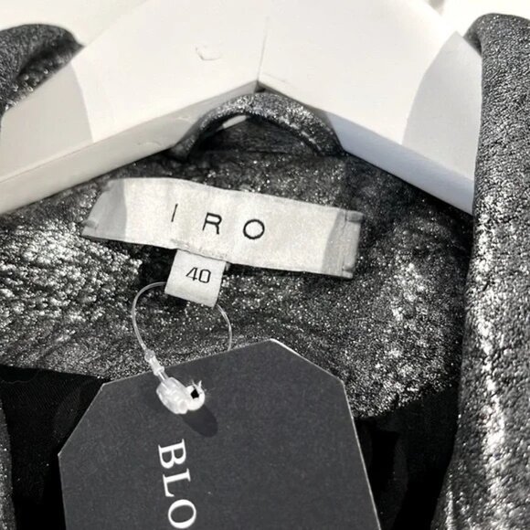 IRO Brooklyn Silver Metallic Leather Moto Jacket - Picture 9 of 10